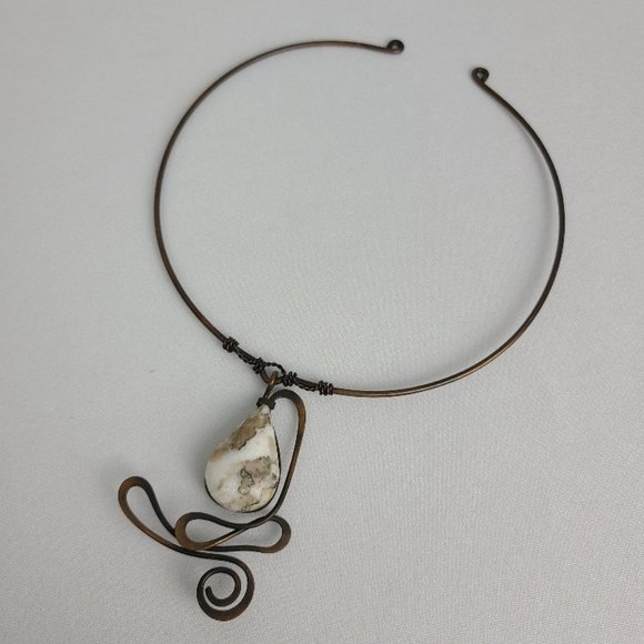 Bronze Natural Stone Choker Statement Necklace - Picture 3 of 9